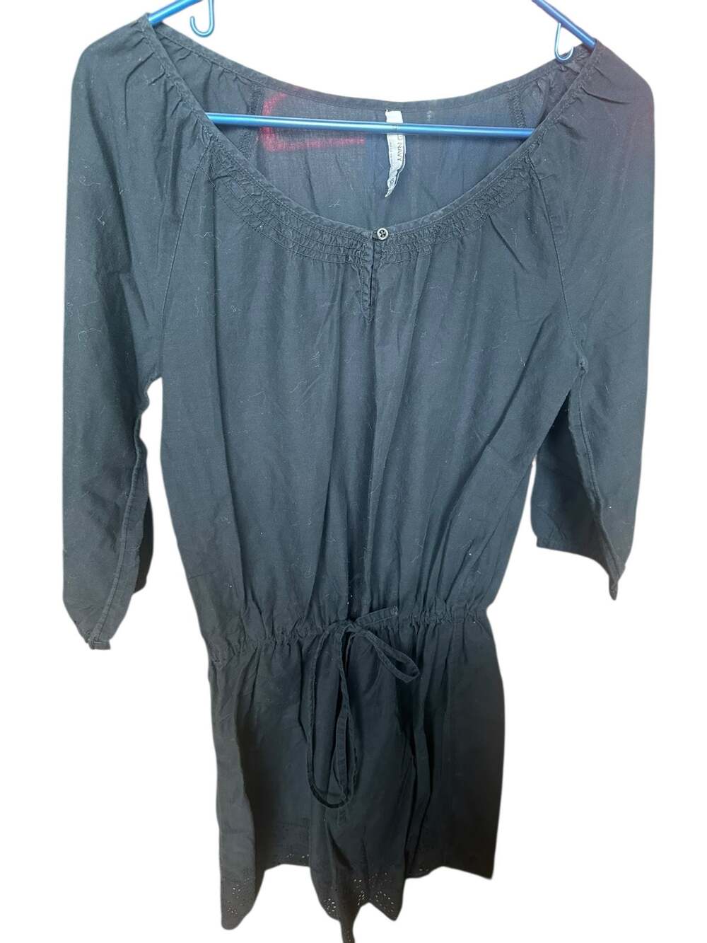Old Navy Navy Black Long Sleeve Tie Waist Keyhole Mini Dress Women's Size Small